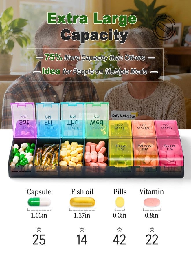 Colorwing Extra Large Pill Organizer 2 Times a Day, Weekly XL AM PM Pill Case, 7 Day Pill Box Twice a Day, Oversized Daily Medicine Pill Organizer for Vitamin, Big Pill Container, Medication Dispenser - Image 2